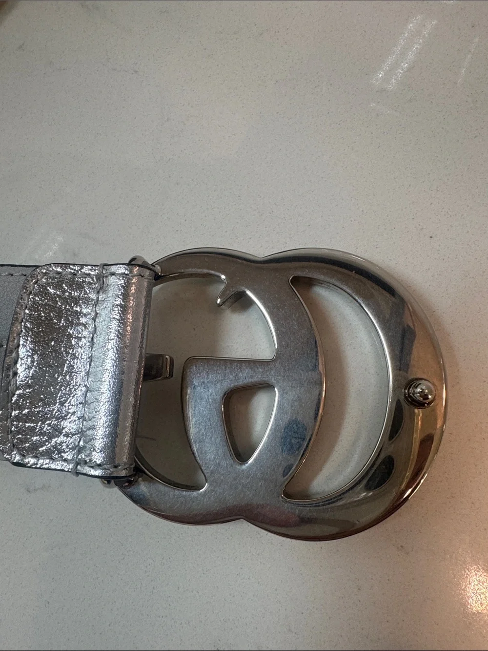 Gucci GG Marmot Wide Metallic Leather Belt - Picture 5 of 8
